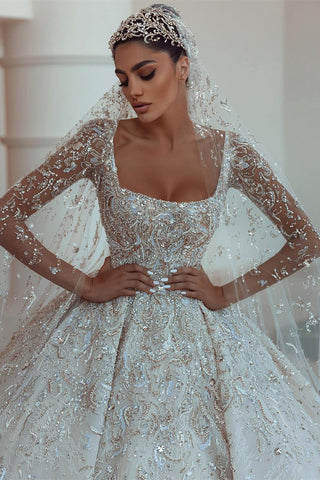 Luxurious A-line Long Sleeves Lace Wedding Dress With Train