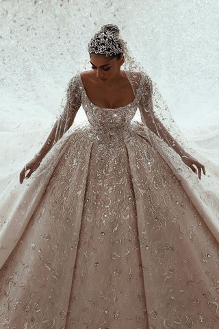 Luxurious A-line Long Sleeves Lace Wedding Dress With Train