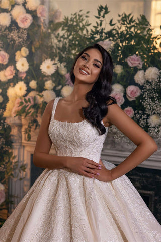 Luxurious A-line Princess Lace Sleeveless Ball Gown Wedding Dress