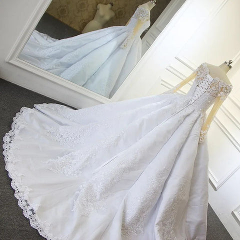 Luxurious Princess White A-line Long Sleeves Lace Wedding Dress