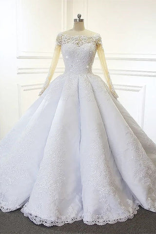 Luxurious Princess White A-line Long Sleeves Lace Wedding Dress