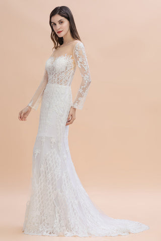 Luxury Beaded Lace Mermaid Wedding Dresses Tulle Appliques Bride Dresses with Detachable Train