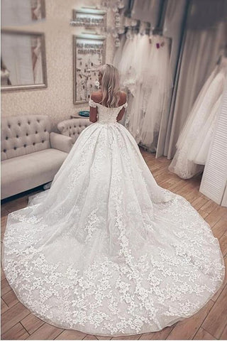 Luxury Long A-Line Off the Shoulder Lace Wedding Dresses