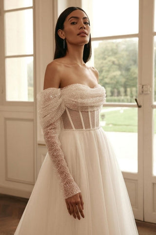 Luxury long sleeves a-line Off-the-shoulder Wedding dresses sequined
