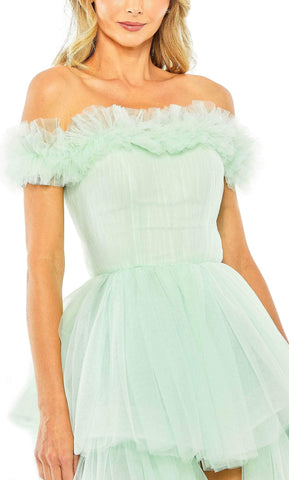 Vestido largo de graduación con hombros descubiertos y corte asimétrico