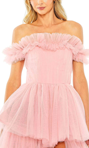 Vestido largo de graduación con hombros descubiertos y corte asimétrico