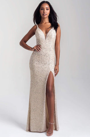 Sequined Deep V-neck Sheath Dress