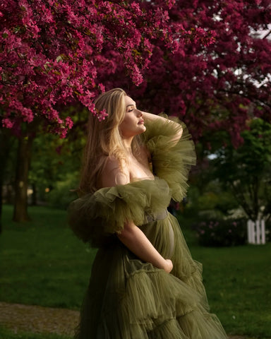 maternity maxi dress with a corset and mini skirt