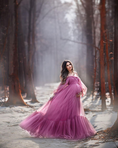 Puffy Sleeve Maternity Dress Tulle Robe