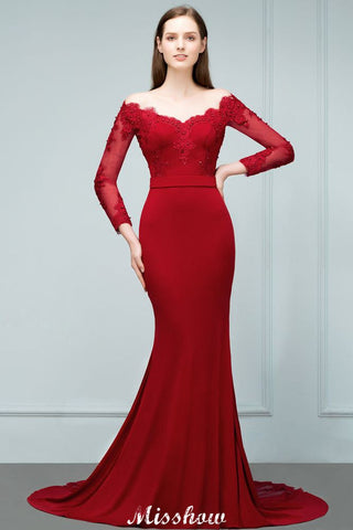 Mermaid Charmeuse Off-the-Shoulder V-Neck Floor-Length Bridesmaid Dress with Appliques