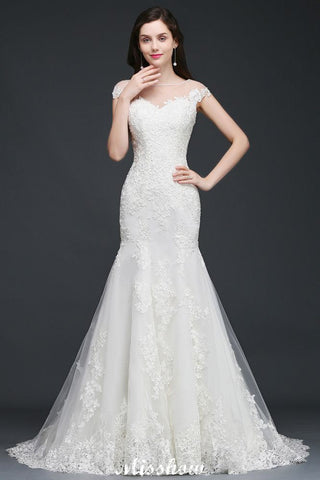 Mermaid Jewel Tulle Lace Wedding Dress