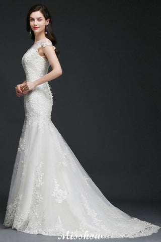 Mermaid Jewel Tulle Lace Wedding Dress
