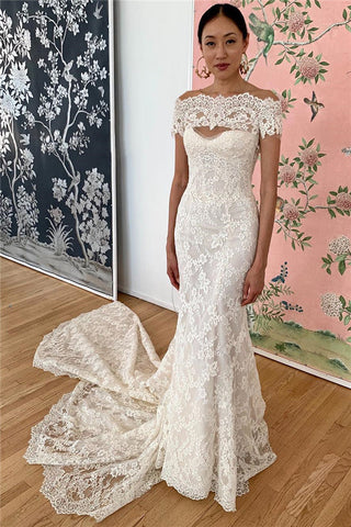 Mermaid Lace Off-the-Shoulder Formal Dresses Backless Bridal Wears