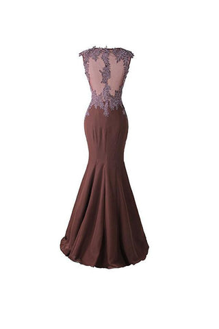 Mermaid Prom Dress Lace Appliques Sheer Back Bridesmaid Dress BD024