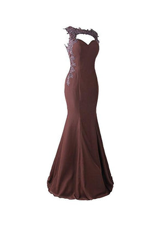 Mermaid Prom Dress Lace Appliques Sheer Back Bridesmaid Dress BD024