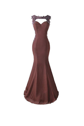 Mermaid Prom Dress Lace Appliques Sheer Back Bridesmaid Dress BD024