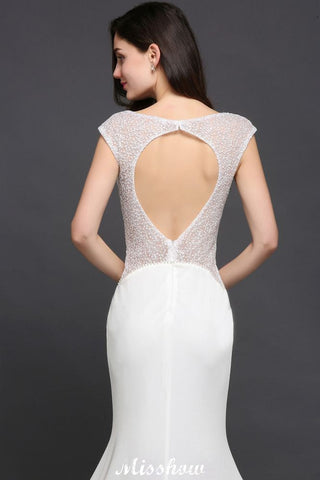 Mermaid Scoop White Chiffon Beadings Evening Dress