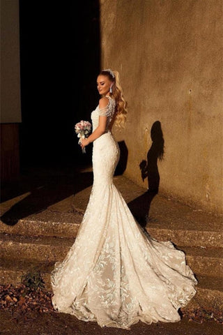 Mermaid Wedding Dress Appliques Bridal Gown With Beads