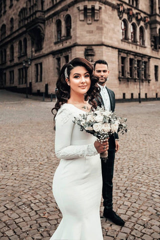 Vestido de novia de sirena, manga larga, ropa nupcial