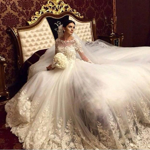 Vestido de novia moderno y elegante, impresionante vestido de novia árabe de manga larga con apliques