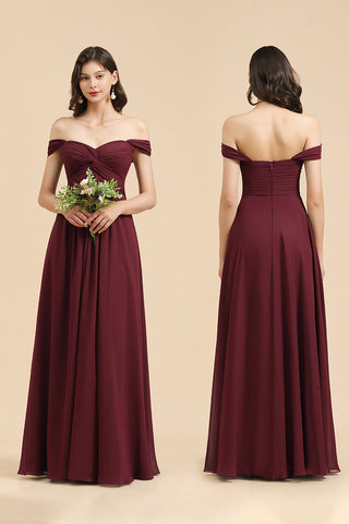 New Arrival A-line Off-the-shoulder Sweetheart Burgundy Long Bridesmaid Dress