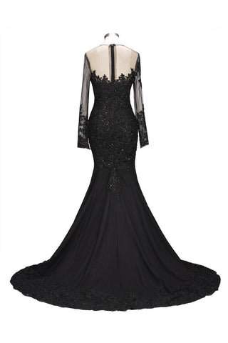 Nouvelle robe de bal sirène noire à manches longues en dentelle et sequins