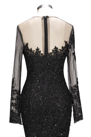 Nouvelle robe de bal sirène noire à manches longues en dentelle et sequins