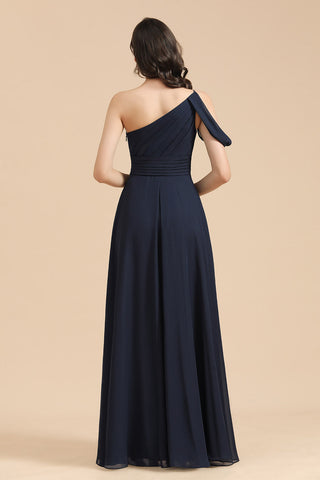 New Arrival Black One Shoulder A-line Long Bridesmaid Dress