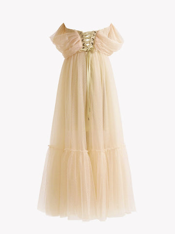 A-Line Champagne Tulle Sweetheart Tea-Length Prom Dress