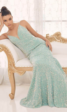 Sequin V-Neck Evening Dress
