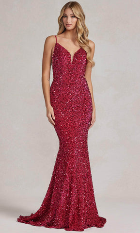 Sequin V-Neck Evening Dress