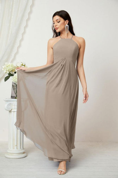 Numbersea Chiffon Halter Bridesmaid Dresses Long A-Line Formal Evening Dress 2805