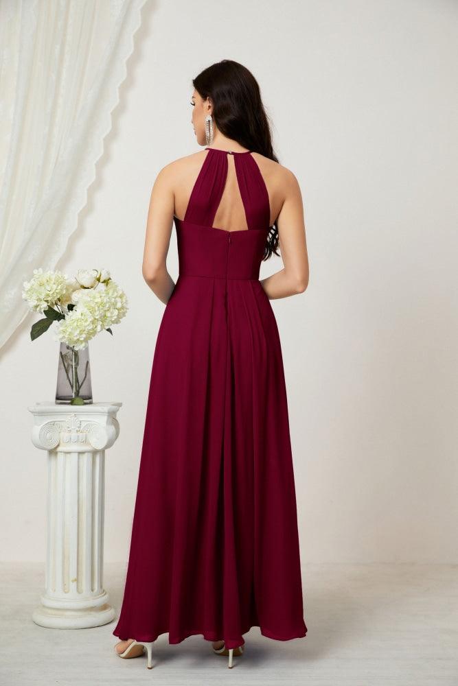 Numbersea Chiffon Halter Bridesmaid Dresses Long A-Line Formal Evening Dress 2805