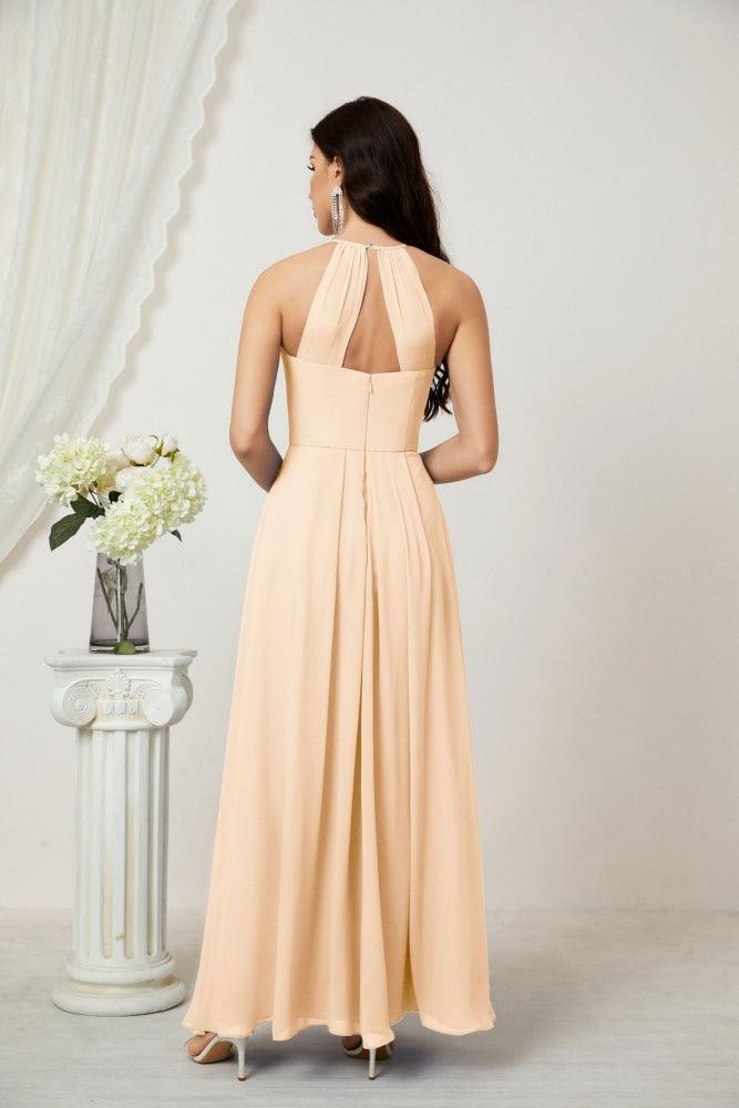 Numbersea Chiffon Halter Bridesmaid Dresses Long A-Line Formal Evening Dress 2805