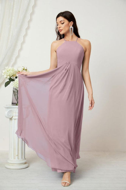 Numbersea Chiffon Halter Bridesmaid Dresses Long A-Line Formal Evening Dress 2805