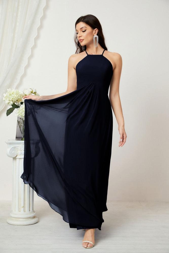 Numbersea Chiffon Halter Bridesmaid Dresses Long A-Line Formal Evening Dress 2805