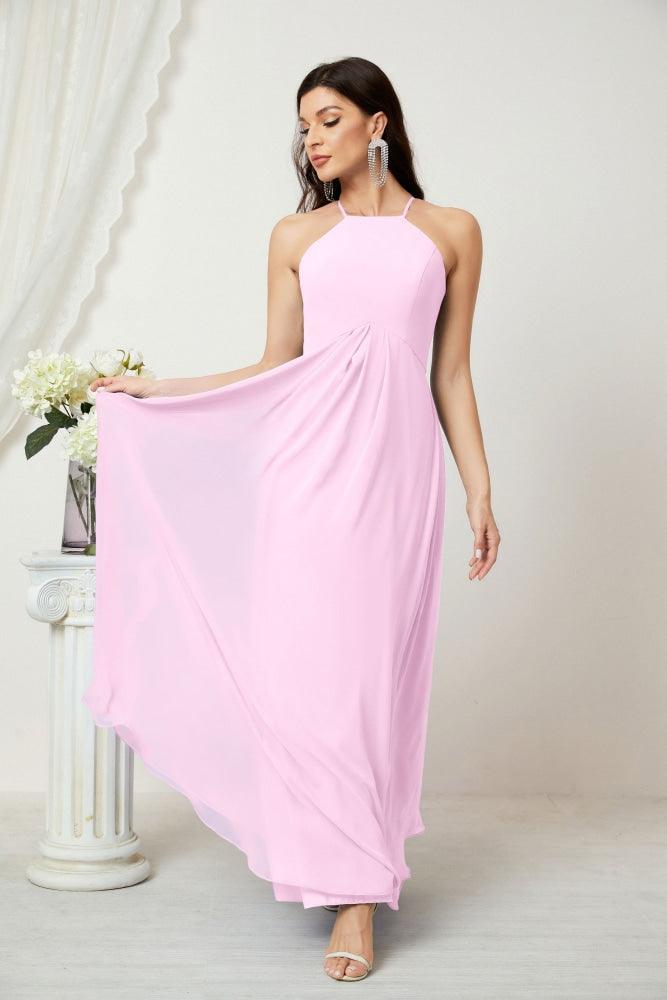 Numbersea Chiffon Halter Bridesmaid Dresses Long A-Line Formal Evening Dress 2805