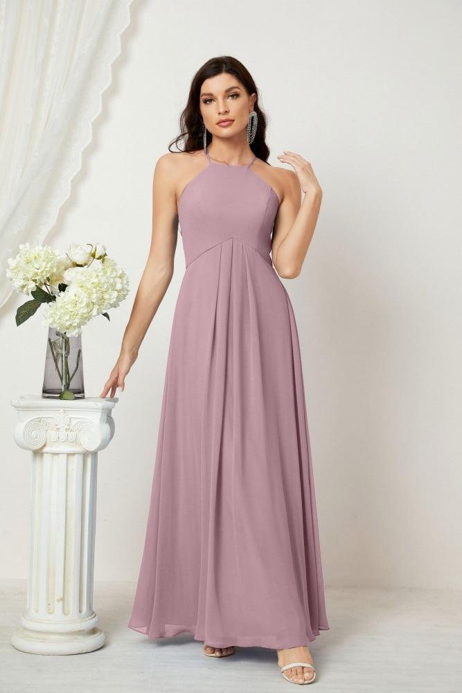 Numbersea Chiffon Halter Bridesmaid Dresses Long A-Line Formal Evening Dress 2805