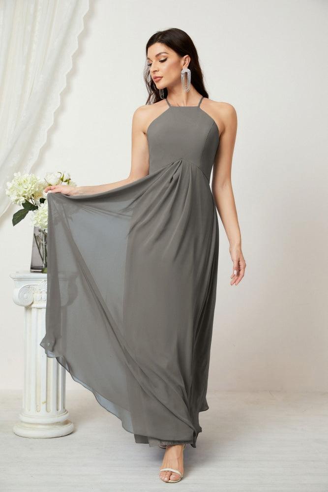 Numbersea Chiffon Halter Bridesmaid Dresses Long A-Line Formal Evening Dress 2805