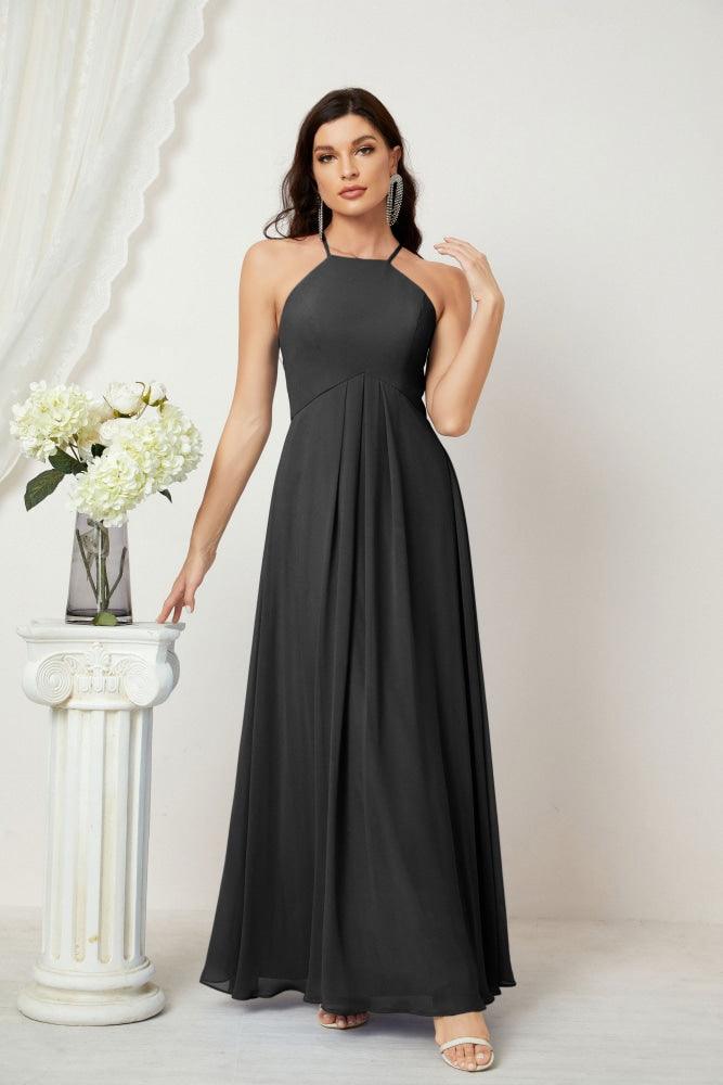 Numbersea Chiffon Halter Bridesmaid Dresses Long A-Line Formal Evening Dress 2805