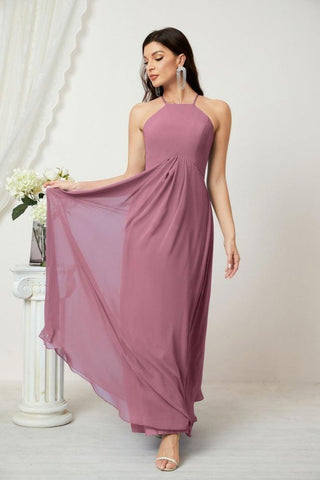 Baoleely Chiffon Halter Bridesmaid Dresses Long A-Line Formal Evening Dress 2805