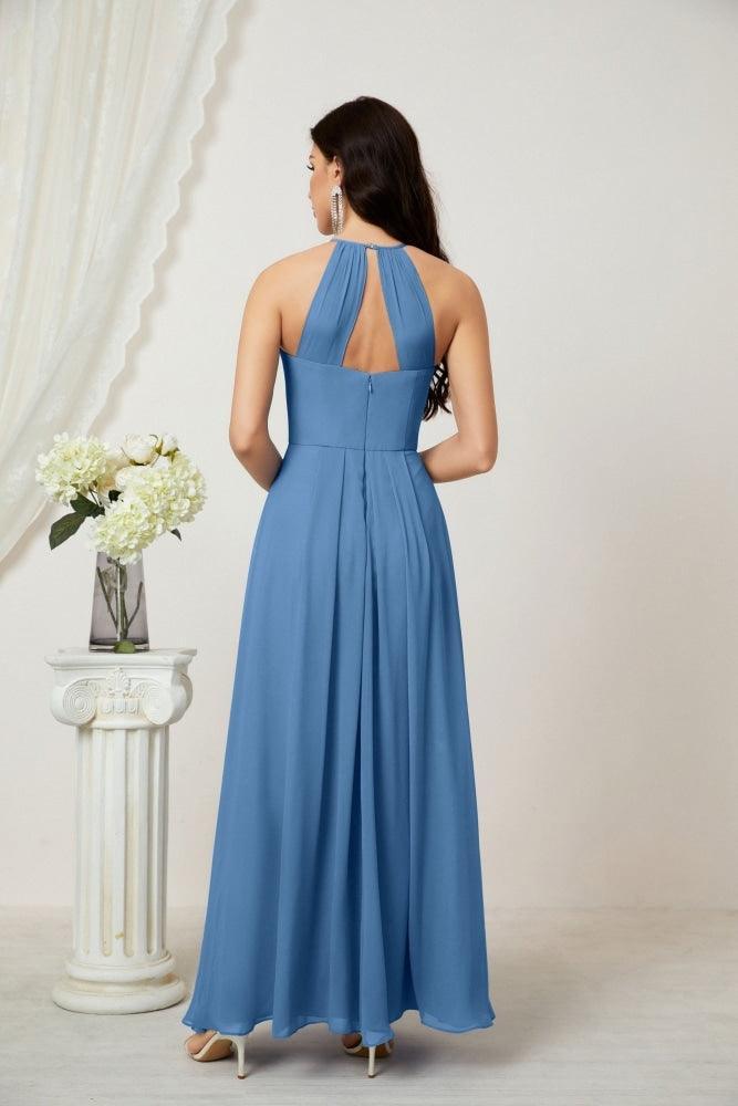 Numbersea Chiffon Halter Bridesmaid Dresses Long A-Line Formal Evening Dress 2805