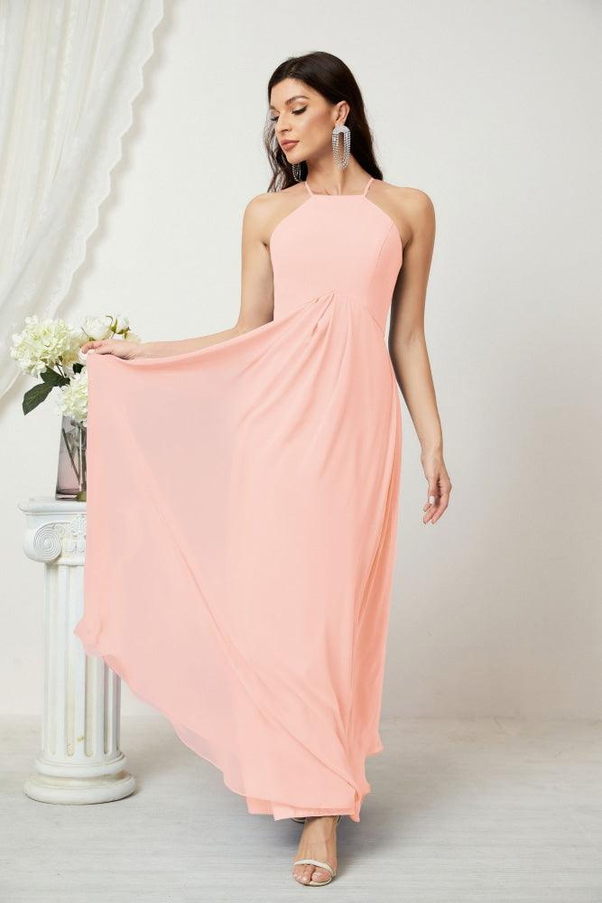 Numbersea Chiffon Halter Bridesmaid Dresses Long A-Line Formal Evening Dress 2805