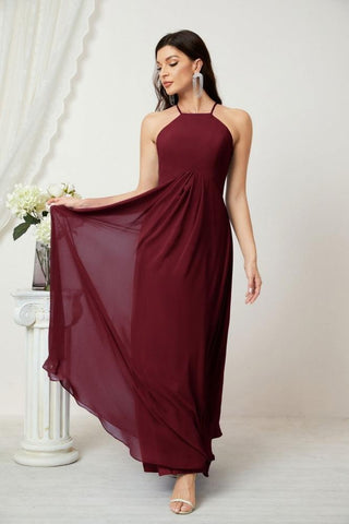 Baoleely Chiffon Halter Bridesmaid Dresses Long A-Line Formal Evening Dress 2805