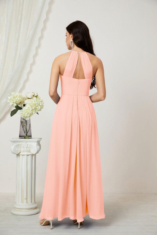 Numbersea Chiffon Halter Bridesmaid Dresses Long A-Line Formal Evening Dress 2805