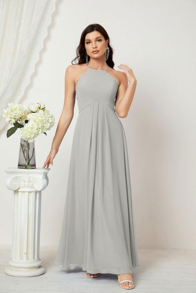 Numbersea Chiffon Halter Bridesmaid Dresses Long A-Line Formal Evening Dress 2805