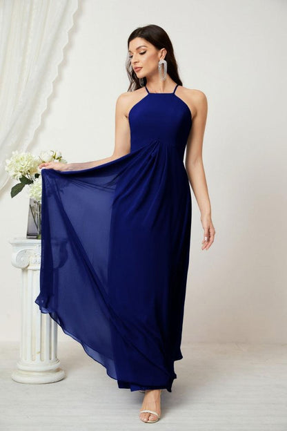 Numbersea Chiffon Halter Bridesmaid Dresses Long A-Line Formal Evening Dress 2805