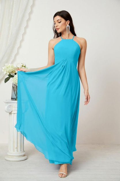 Numbersea Chiffon Halter Bridesmaid Dresses Long A-Line Formal Evening Dress 2805