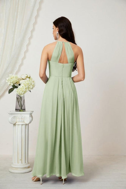 Numbersea Chiffon Halter Bridesmaid Dresses Long A-Line Formal Evening Dress 2805