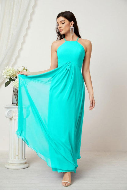 Numbersea Chiffon Halter Bridesmaid Dresses Long A-Line Formal Evening Dress 2805